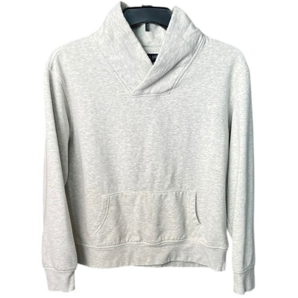 US Polo Assn Light Gray Shawl Collar Sweatshirt Preppy Minimalist - M